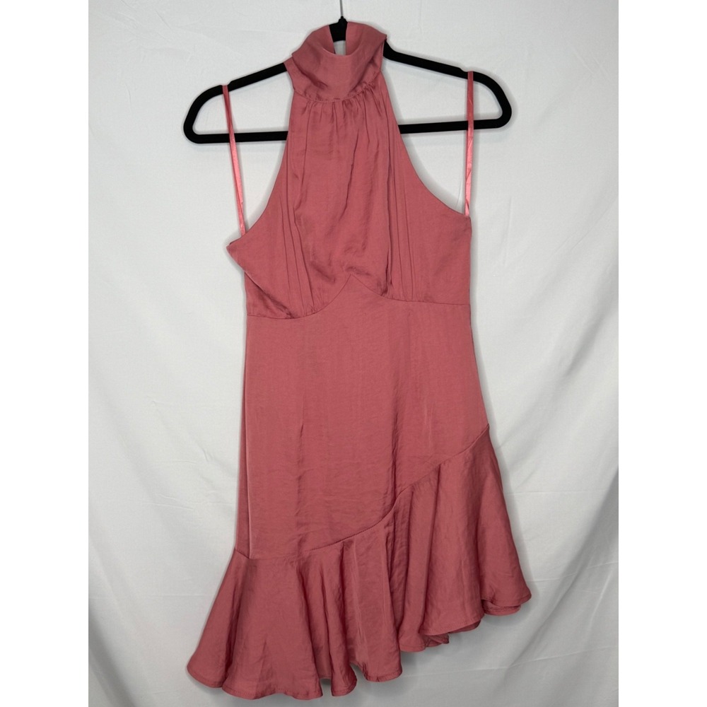 Here Comes The Sun Rose Pink Halter Mini Dress Asymmetrical Ruffle Hem NWT S - Picture 7 of 14